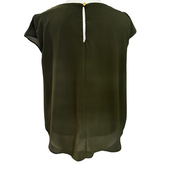 Lily White Olive Green Chiffon Blouse Women’s Large Pleated Cap Sleeve Top - Picture 5 of 8